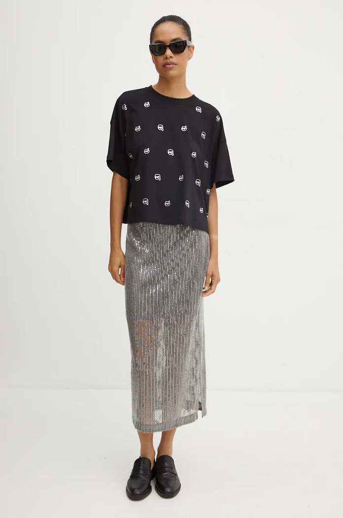 Karl Lagerfeld T-shirt bawełniany 246W1701 czarny AW24