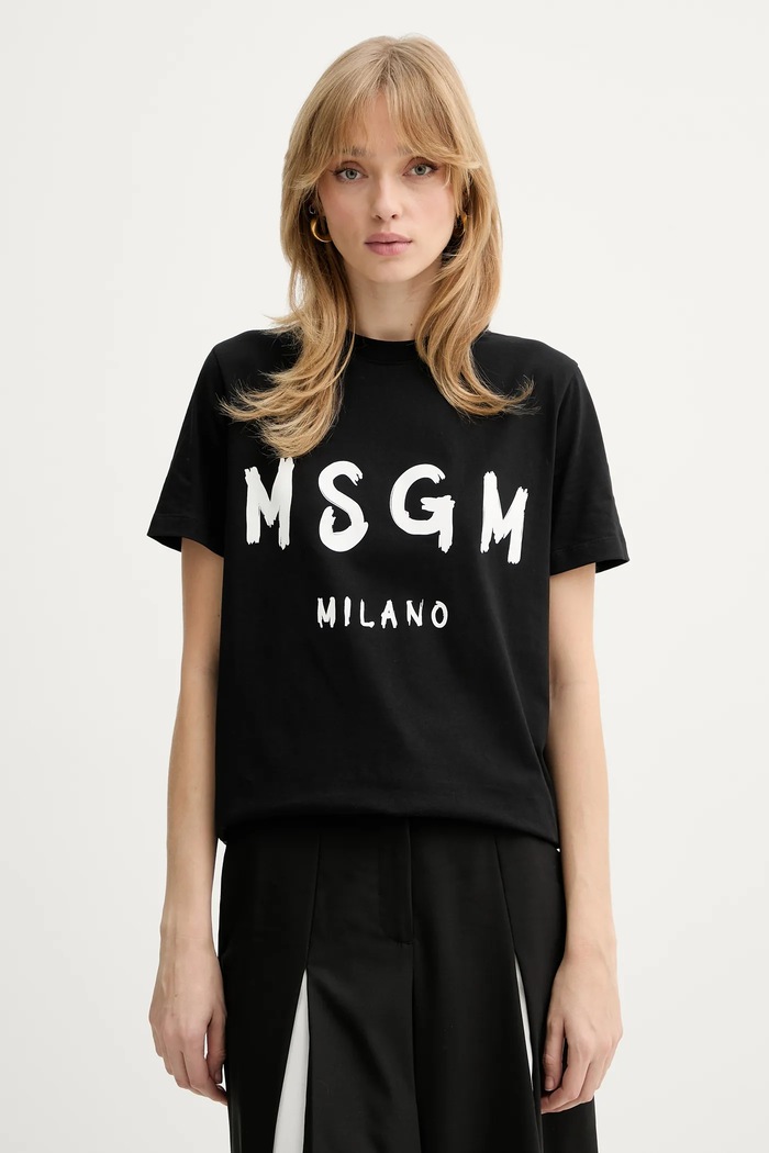 Βαμβακερό μπλουζάκι MSGM στάμπα μαύρο 2000MDM510.200002