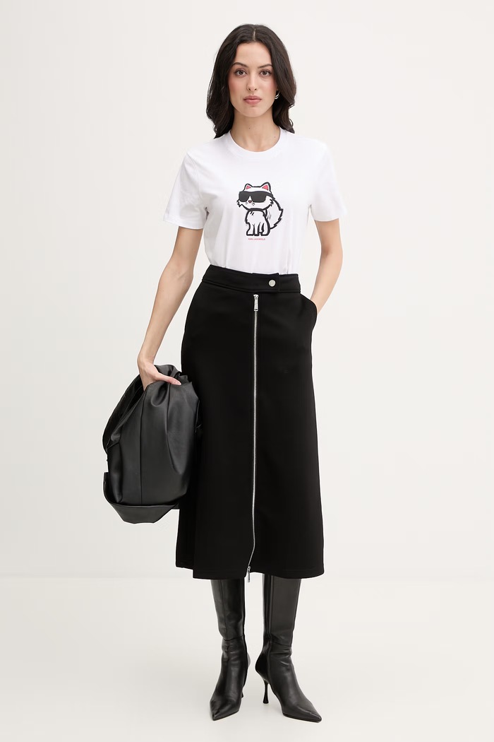 Karl Lagerfeld T-shirt damski bawełniany IKON SKETCH A1W17128 biały SS26