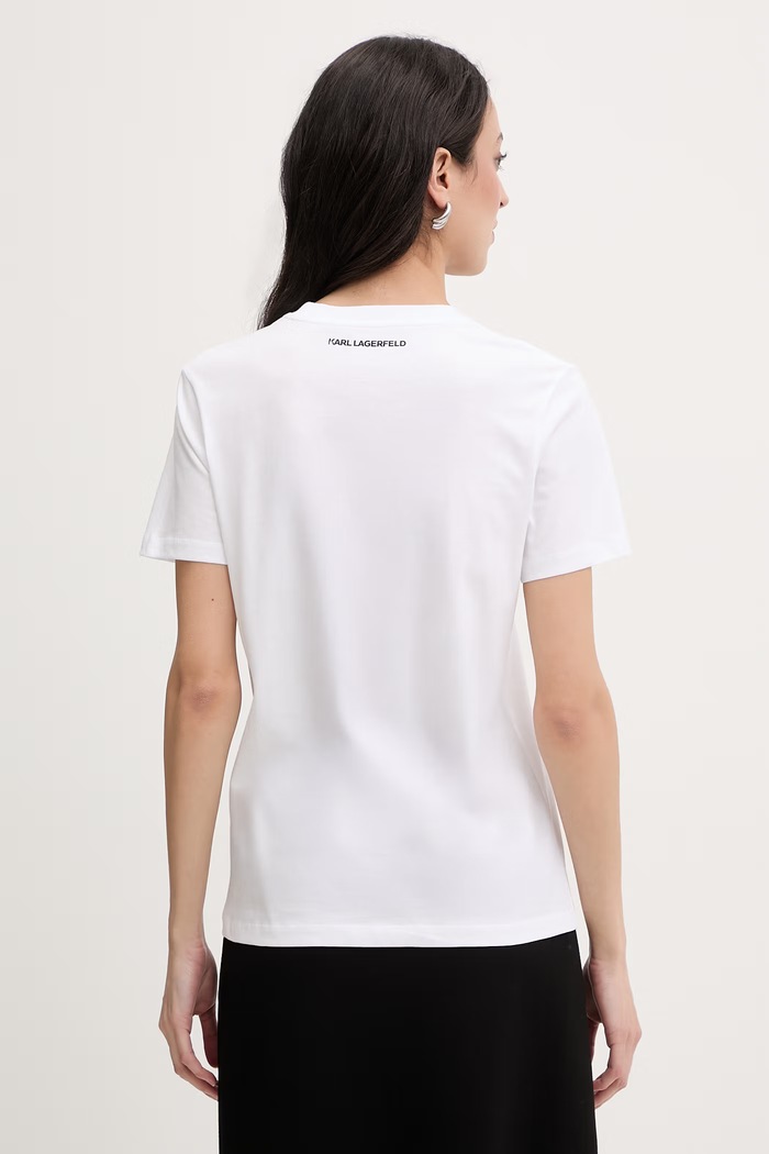 Odzież Karl Lagerfeld T-shirt damski bawełniany IKON SKETCH A1W17128 biały