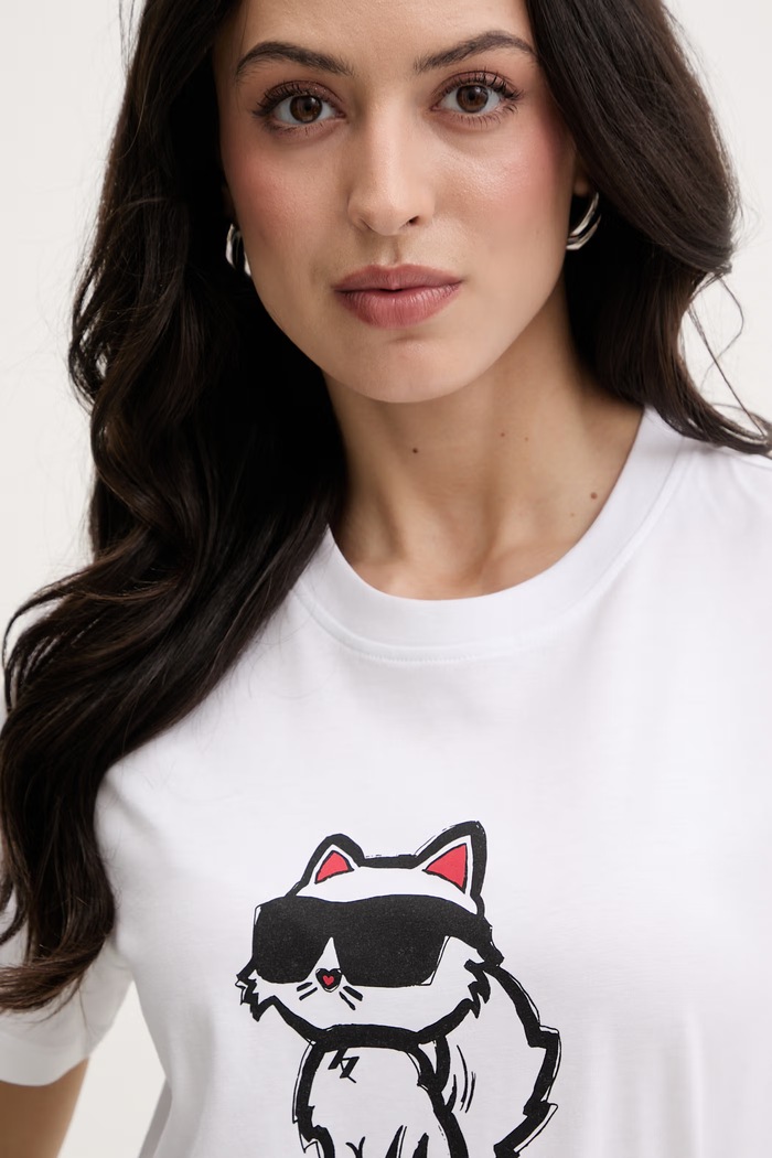 Karl Lagerfeld T-shirt damski bawełniany IKON SKETCH biały A1W17128