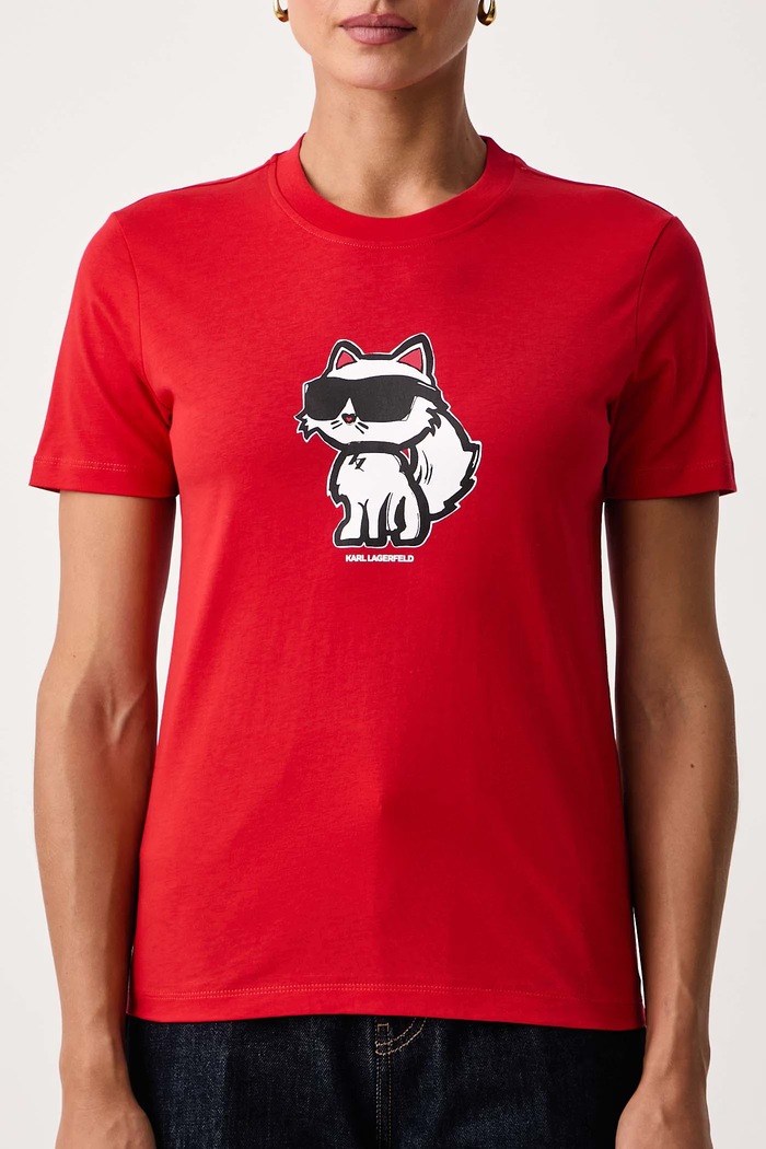 T-shirt damski bawełniany IKON SKETCH Karl Lagerfeld A1W17128 czerwony