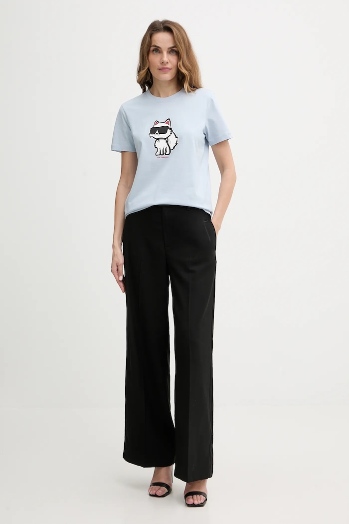 Karl Lagerfeld tričko dámske bavlnené IKON SKETCH A1W17128 modrá SS26