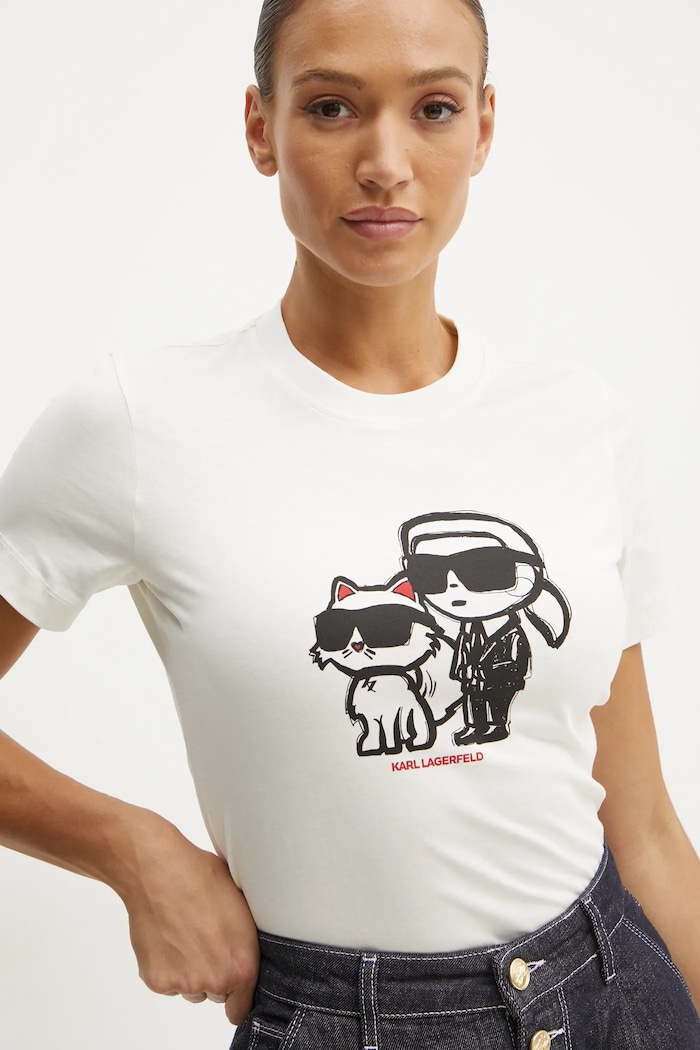 Oblečenie Bavlnené tričko Karl Lagerfeld IKON SKETCH A1W17129 béžová