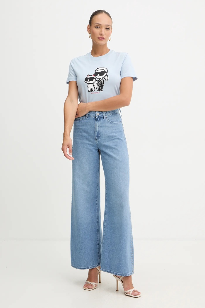 Karl Lagerfeld T-shirt damski bawełniany IKON SKETCH A1W17129 niebieski AA00