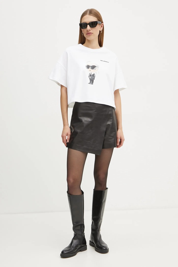 Bavlněné tričko Karl Lagerfeld IKON A1W17132 béžová SS25