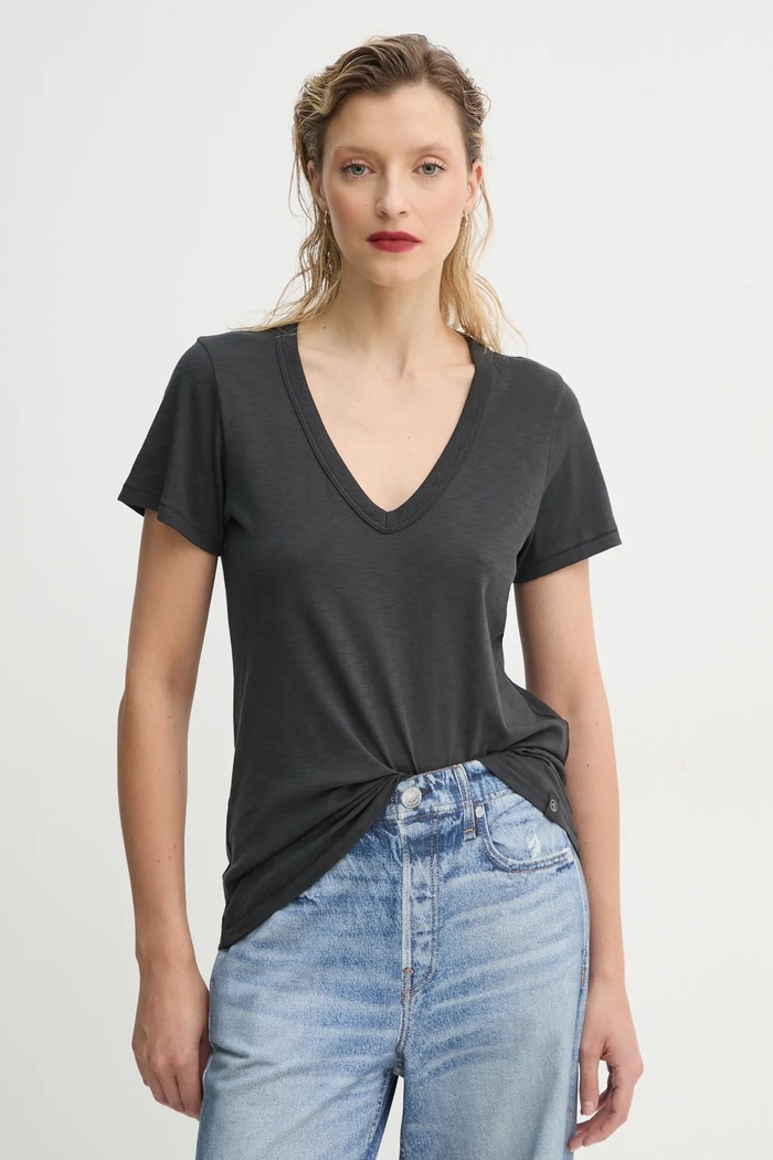Βαμβακερό μπλουζάκι Rag & Bone κανονικό μαύρο W272C34CH
