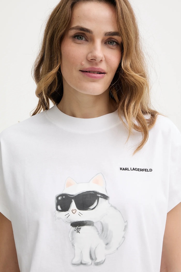 Karl Lagerfeld tricou pentru femei din bumbac IKON AQUARELLE alb A2W17115