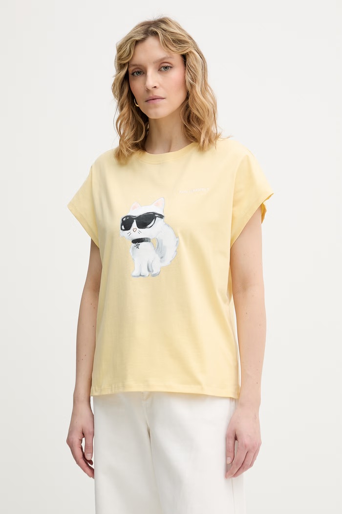 Karl Lagerfeld T-shirt damski bawełniany IKON AQUARELLE żółty A2W17115