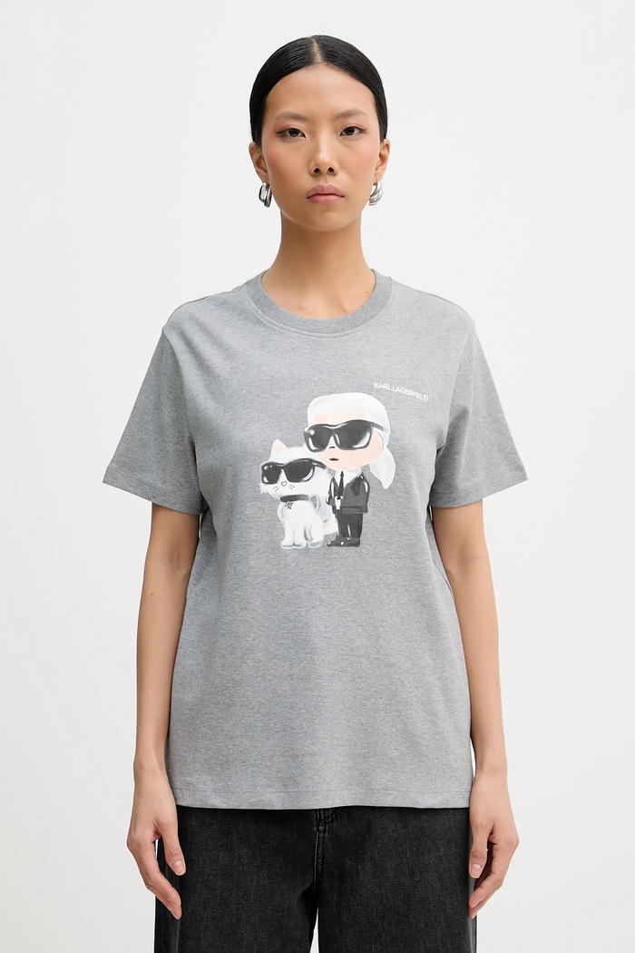 Памучна тениска Karl Lagerfeld IKON стандартна сив A3W17077
