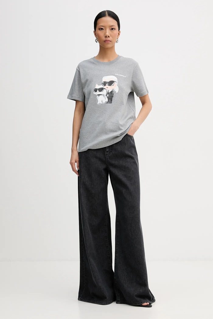 Памучна тениска Karl Lagerfeld IKON A3W17077 сив AA00