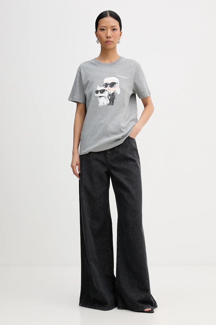 Памучна тениска Karl Lagerfeld IKON A3W17077 сив AA00