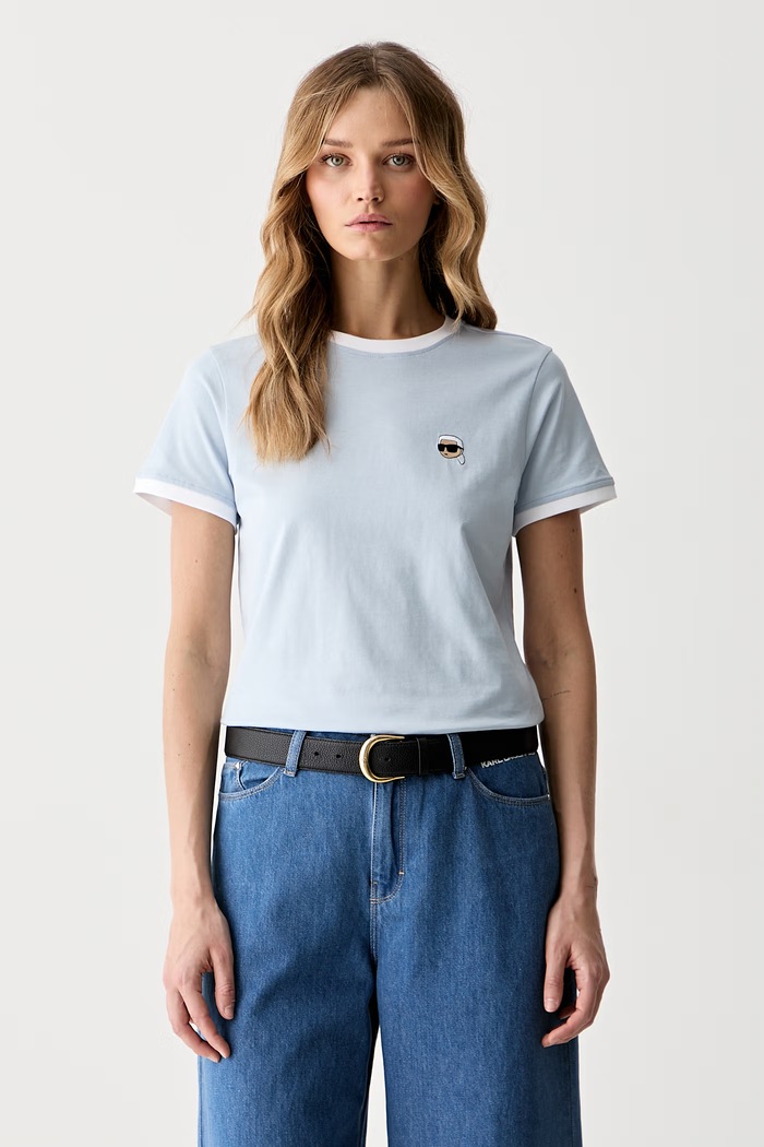 Karl Lagerfeld T-shirt damski bawełniany IKON niebieski A3W17078
