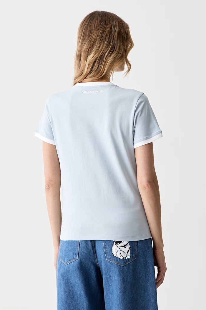 Odzież Karl Lagerfeld T-shirt damski bawełniany IKON A3W17078 niebieski