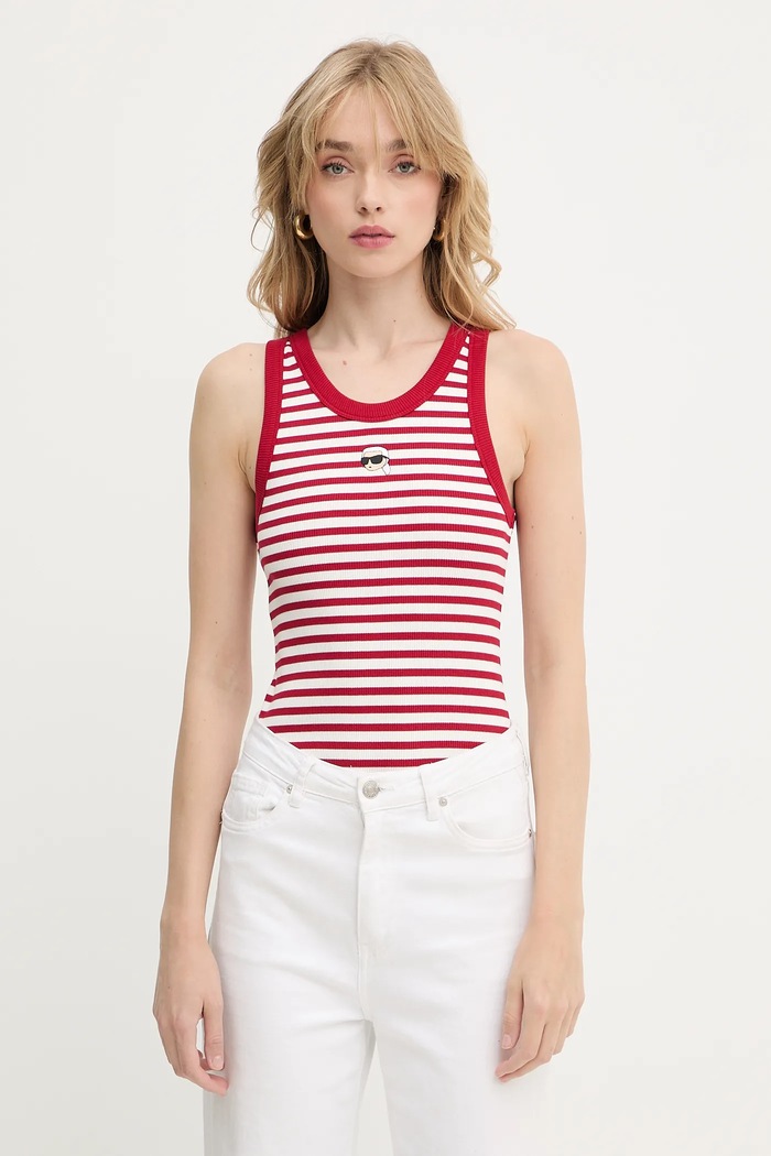 Bavlnený top Karl Lagerfeld IKON slim červená A3W17079