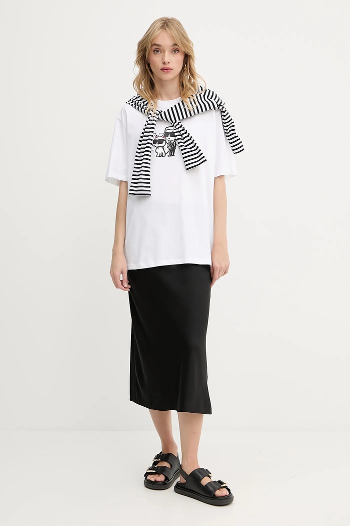 Bavlnené tričko Karl Lagerfeld IKON A3W17084 biela AW25