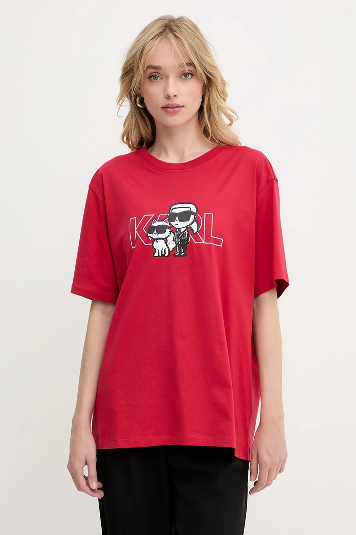 Bavlnené tričko Karl Lagerfeld IKON relaxed červená A3W17084