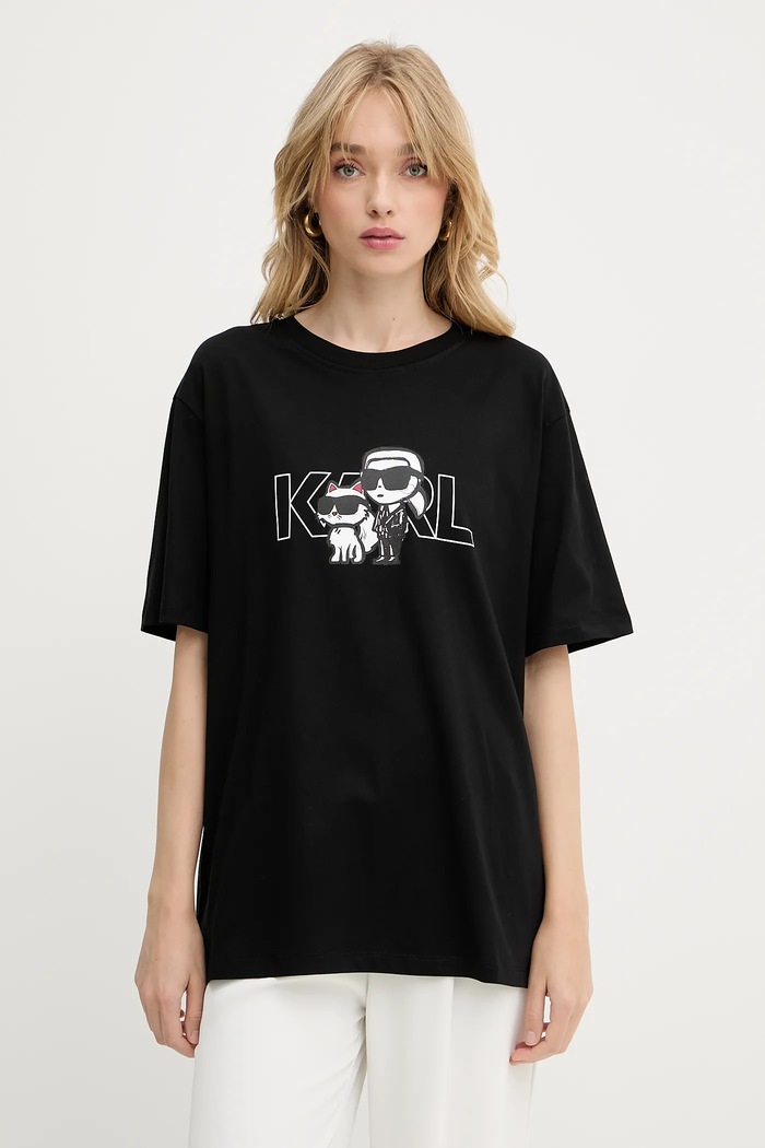 Bavlnené tričko Karl Lagerfeld IKON relaxed čierna A3W17084