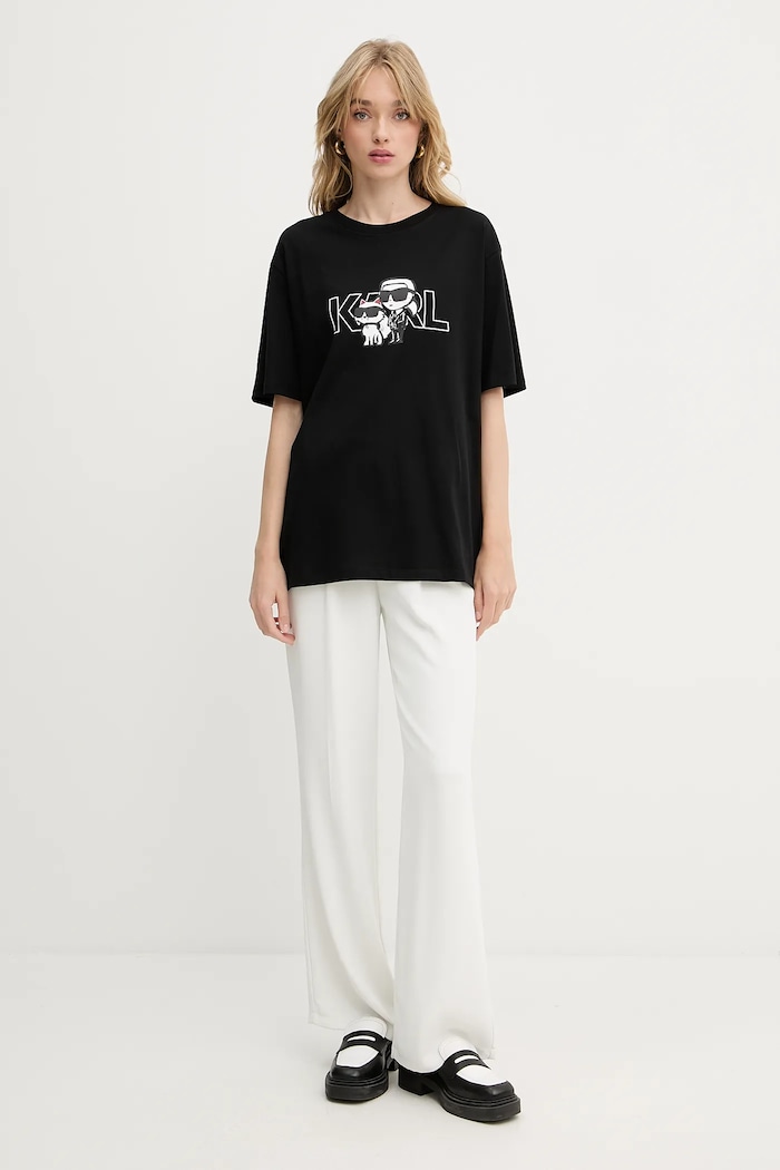 Bavlnené tričko Karl Lagerfeld IKON A3W17084 čierna AW25