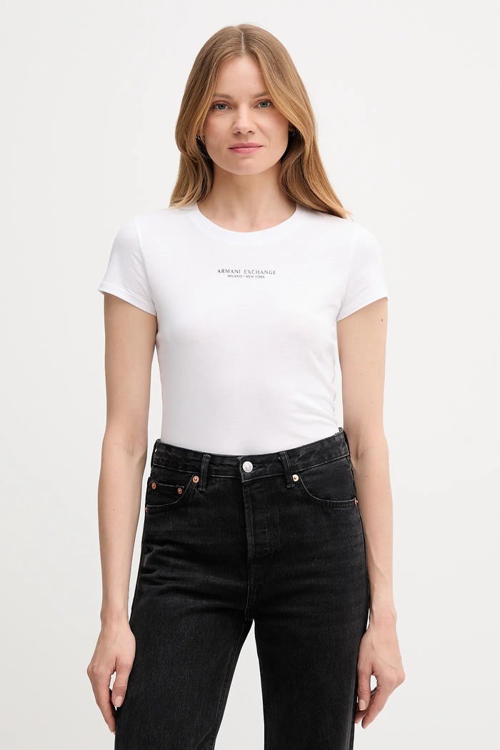 Bombažna kratka majica Armani Exchange Okrogel bela XW001455.AF10356.NOS