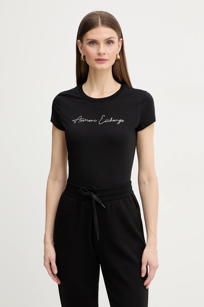 Bombažna kratka majica Armani Exchange Brez vzorca črna XW001457.AF10356.NOS