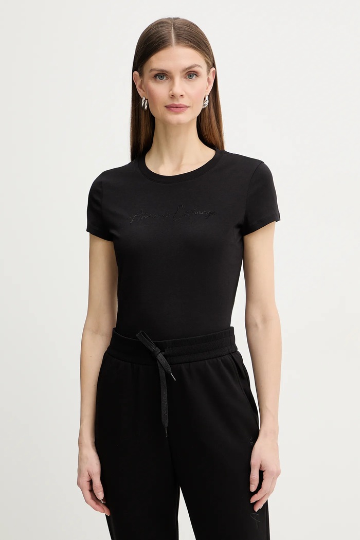 Bombažna kratka majica Armani Exchange črna XW001457.AF10356.NOS
