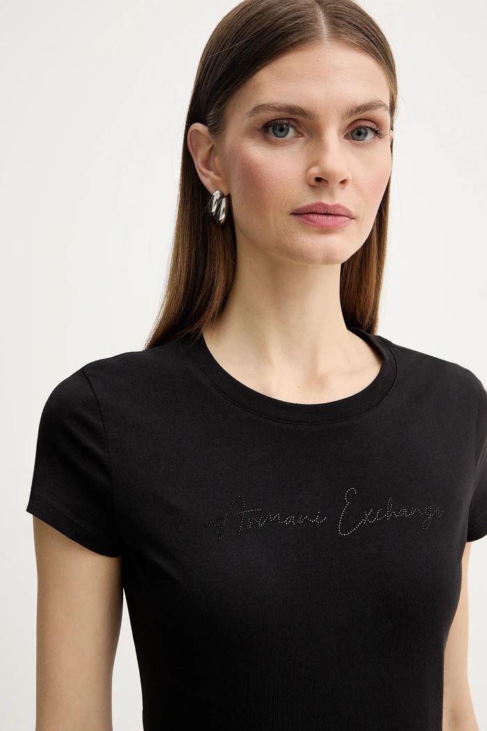 Bombažna kratka majica Armani Exchange črna XW001457.AF10356.NOS