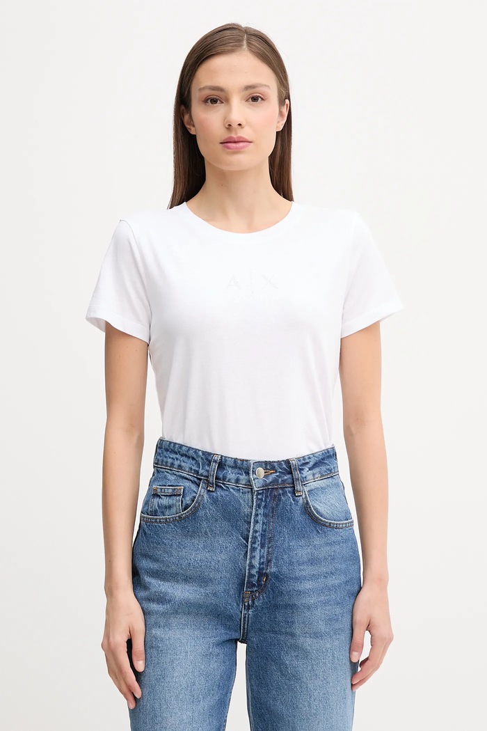 Bombažna kratka majica Armani Exchange Našitek bela XW001459.AF10356.NOS