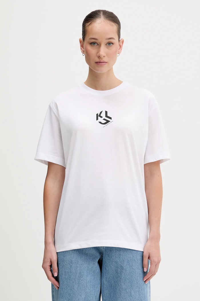 Karl Lagerfeld Jeans t-shirt γυναικείο με βαμβάκι στάμπα λευκό B1W17086