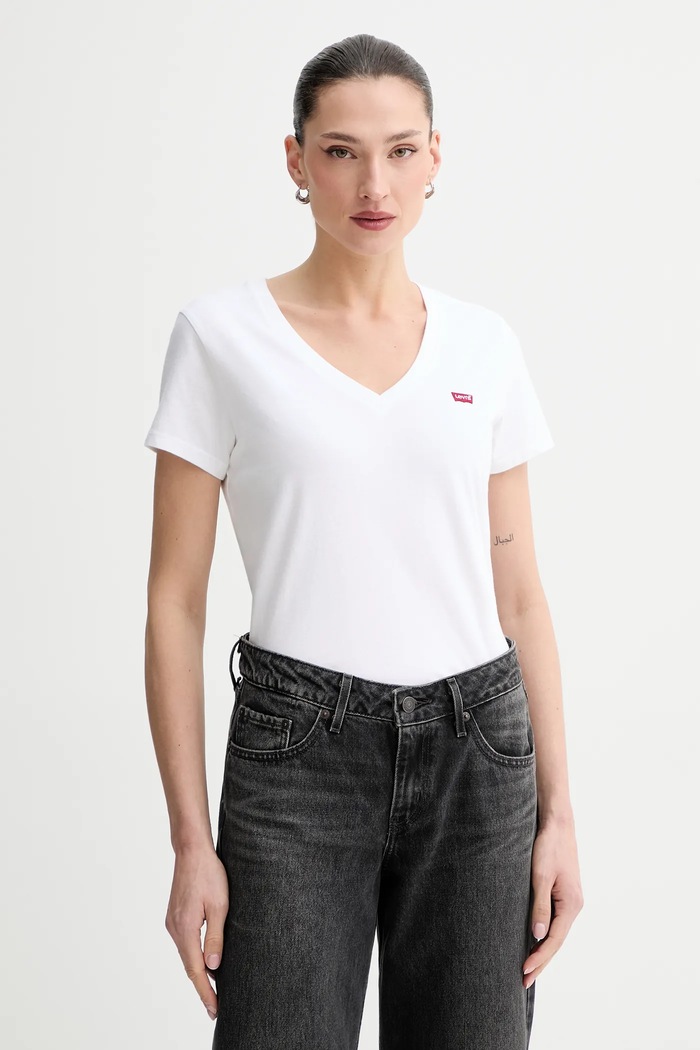 Βαμβακερό μπλουζάκι Levi's PERFECT VNECK 2-pack 004AN μαύρο AA00