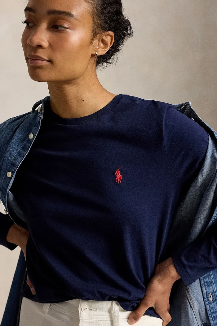 Polo Ralph Lauren лонгслив для женщин из хлопка тёмно-синий 211B14604