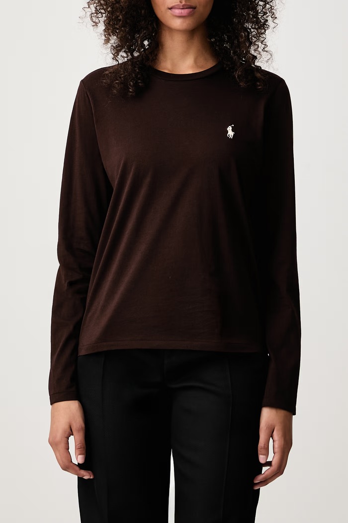 Longsleeve damski bawełniany Polo Ralph Lauren brązowy 211B14604