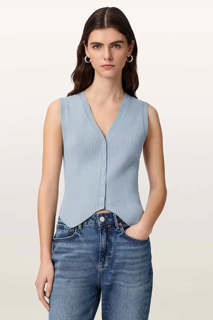 AllSaints top pentru femei din vâscoză albastru W023KA