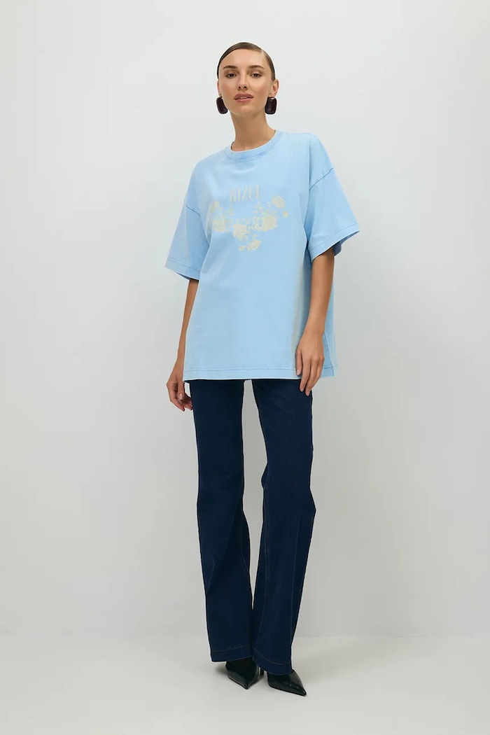 Îmbrăcăminte BIZUU Tricou pentru femei din bumbac PAPLYS PAPLYS.BLEKITNY albastru