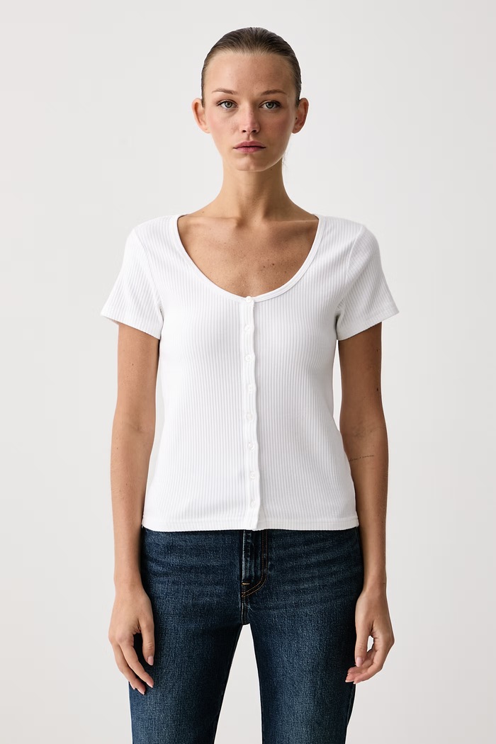 Levi's Тениска дамска от памук с еластан AUSTEN BUTTON THROUGH SS бял 0087U