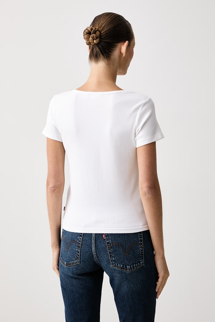 Дрехи Levi's Тениска дамска от памук с еластан AUSTEN BUTTON THROUGH SS 0087U бял