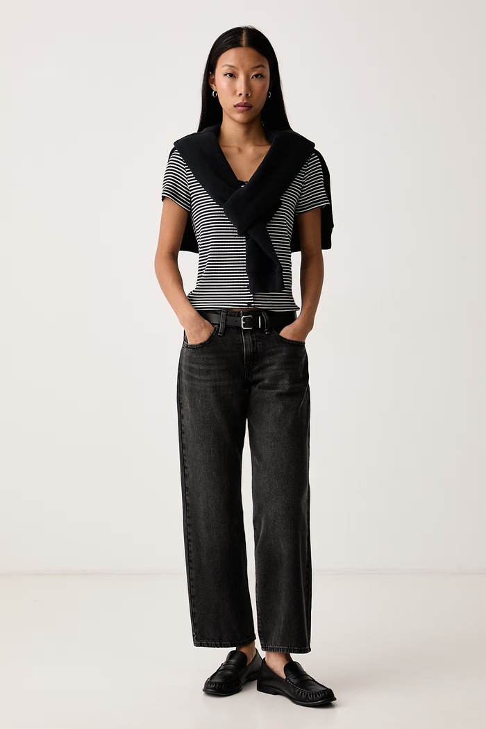 Levi's T-shirt γυναικείο βαμβακερό με ελαστάν AUSTEN BUTTON THROUGH SS 0087U μαύρο AA00
