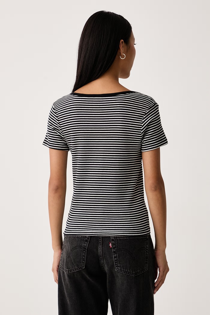 Ρούχα Levi's T-shirt γυναικείο βαμβακερό με ελαστάν AUSTEN BUTTON THROUGH SS 0087U μαύρο