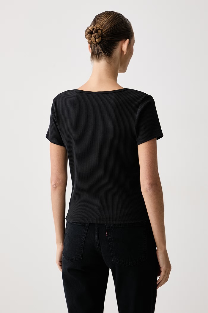Дрехи Levi's Тениска дамска от памук с еластан AUSTEN BUTTON THROUGH SS 0087U черен