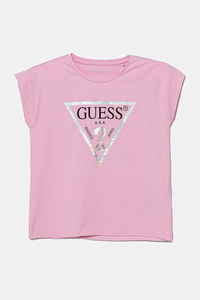 Guess t-shirt dziecięcy z elastanem różowy J81I15.J1311.PPYA