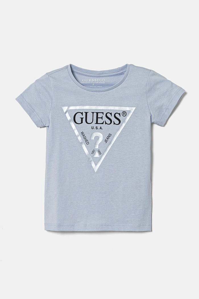 Dětské bavlněné tričko Guess kulatý modrá K73I56.K8HM0.PPYA