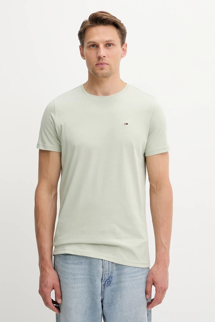 Tommy Jeans tričko pánske bavlnené jednofarebný zelená DM0DM04411