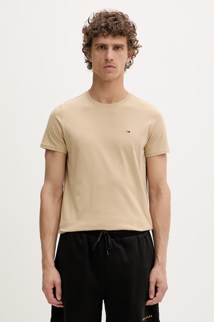 Tommy Jeans tričko pánske bavlnené béžová DM0DM04411
