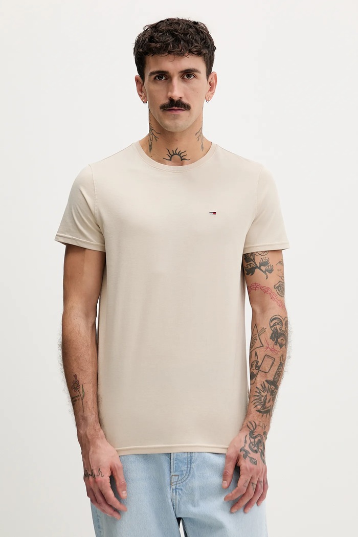 Tommy Jeans t-shirt ανδρικό βαμβακερό μπεζ DM0DM04411