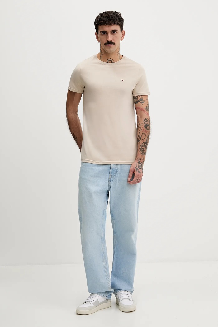 Tommy Jeans t-shirt ανδρικό βαμβακερό DM0DM04411 μπεζ AA00