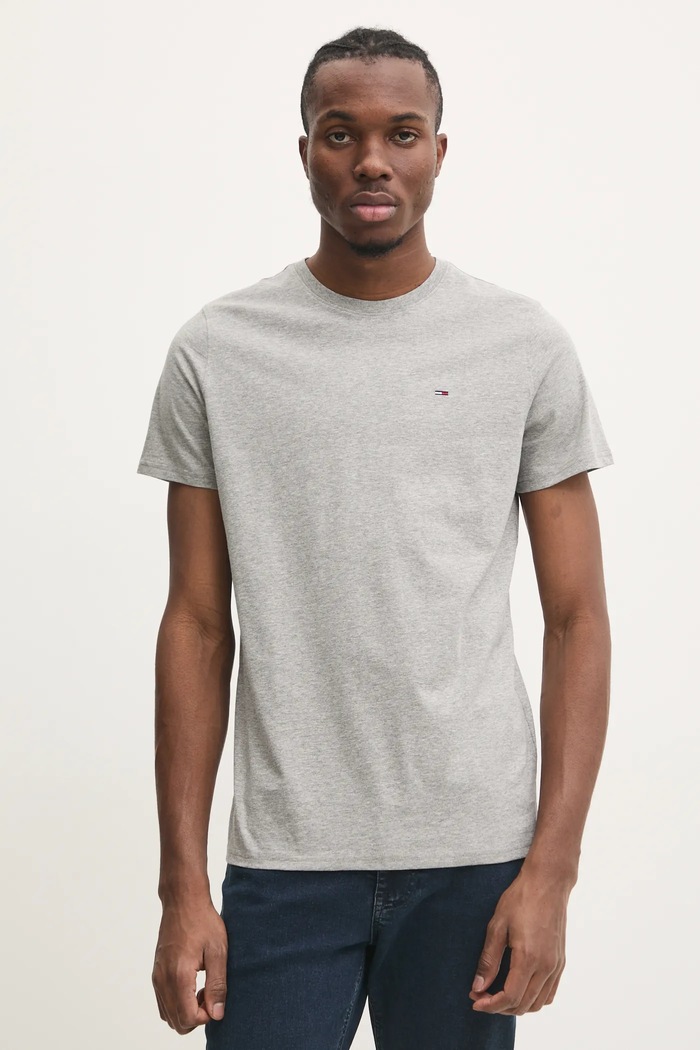 Tommy Jeans t-shirt férfi pamut sima szürke DM0DM04411