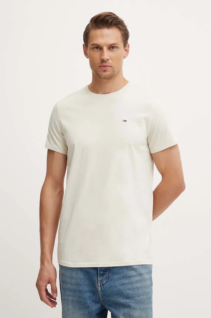 Oblečení Tommy Jeans tričko pánské bavlněné DM0DM04411 béžová