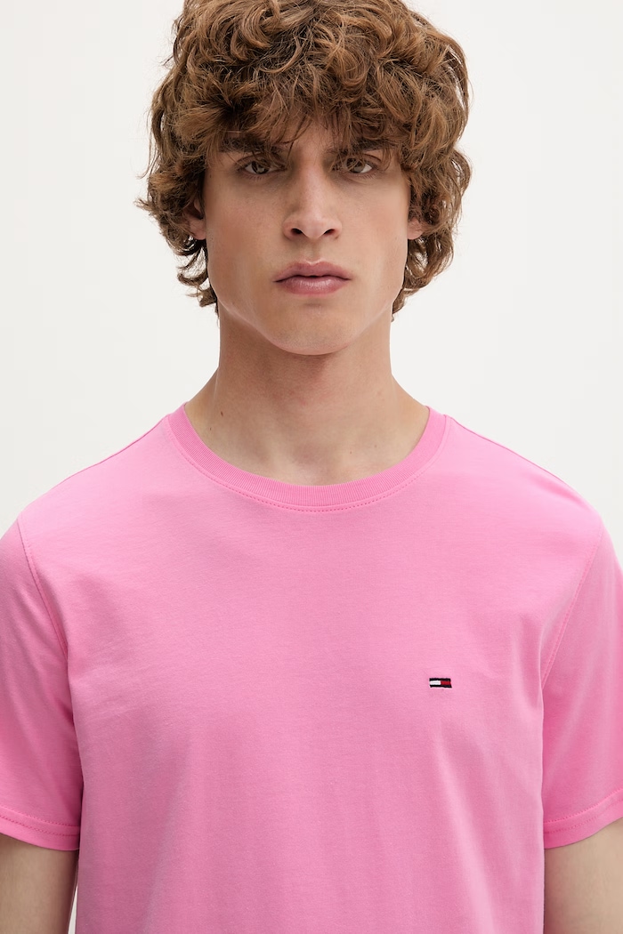Tommy Jeans t-shirt ανδρικό βαμβακερό ροζ DM0DM04411