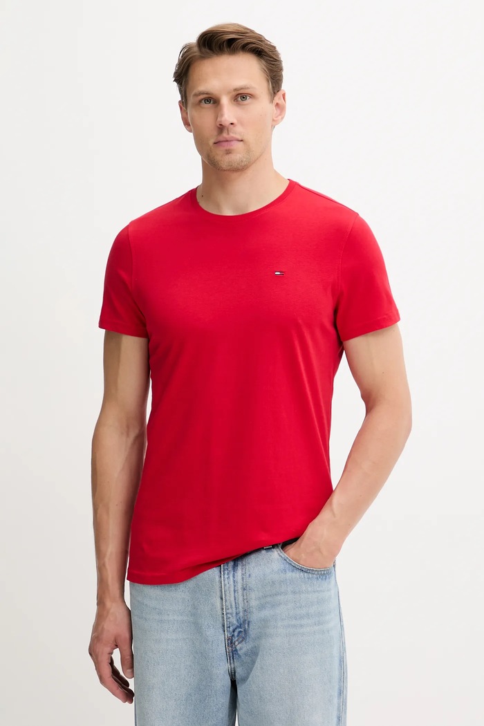 Tommy Jeans t-shirt męski bawełniany bawełna czerwony DM0DM04411