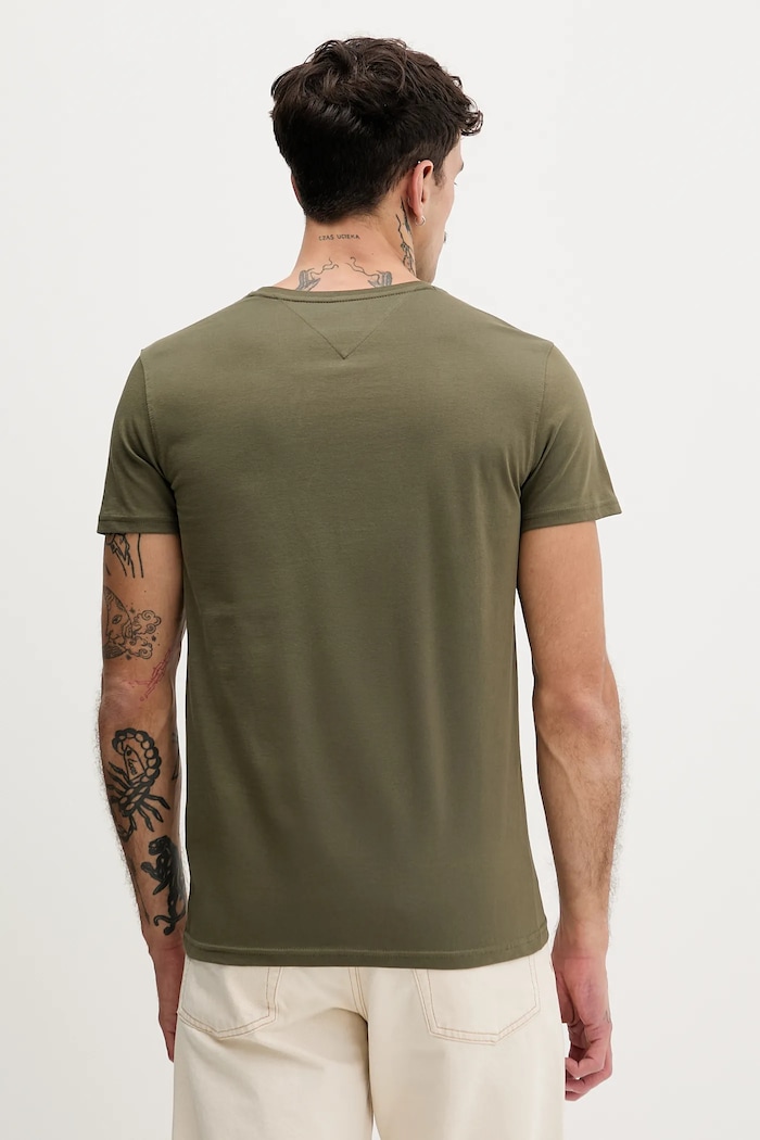 Ρούχα Tommy Jeans T-shirt ανδρικό βαμβακερό DM0DM04411 πράσινο